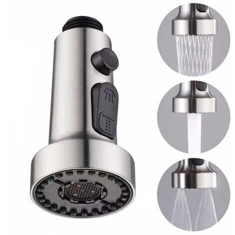 Douchette interchangeable pour robinet de cuisine - avec 11 adaptateurs, douchette extractible 3 fonctions, finition nickel brossé (1/5)