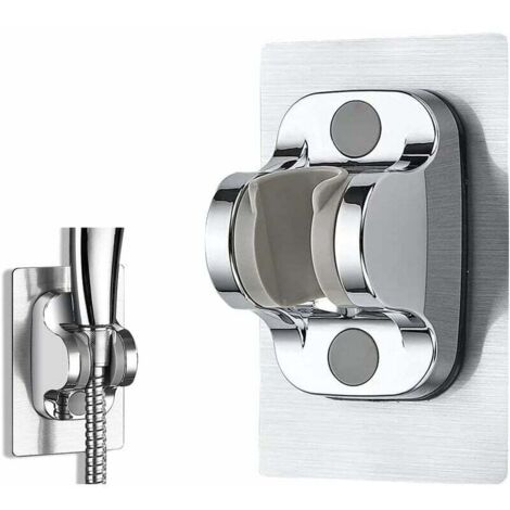 Support de douche chromé, support à angle réglable pour pommeau de douche à main, plastique ABS protecteur, design ergonomique, adhésif puissant (1/5)