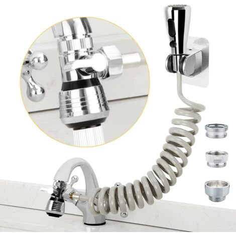 Douchette de robinet de cuisine, tête de douchette de rechange avec flexible rétractable de 200 cm et support, aérateur de robinet à économie d'eau sous pression et vanne de dérivation (1/5)