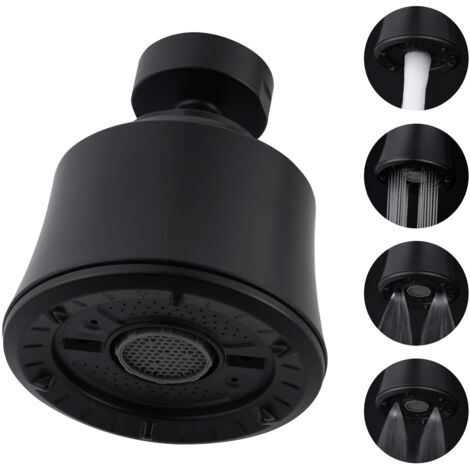 Tête de robinet de cuisine avec rotule métallique, adaptateur d'aérateur pour robinet d'évier filetage interne 55/64-27UNS, 4 jets, noir, chromé (1/5)