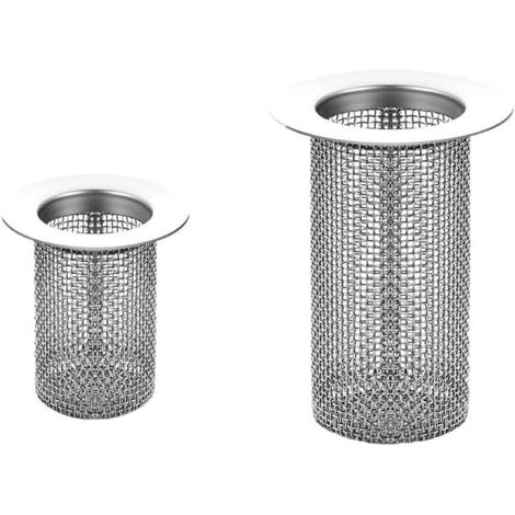 Lot de 2 filtres à cheveux pour bonde de lavabo et de douche, en acier inoxydable, cylindriques et longs, avec panier filtrant et piège à résidus pour lavabo de salle de bain. (1/5)
