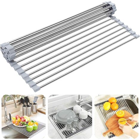 Égouttoir à vaisselle pliable, égouttoir à vaisselle multifonctionnel pliable en acier inoxydable pour évier (1/5)