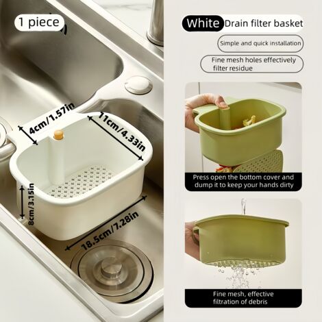 Panier d'évier autonettoyant anti-obstruction avec filtre à mailles et pression pour cuisine et salle de bain - Élimination automatique des déchets alimentaires (FMY) Rectangulaire Blanc (1/5)