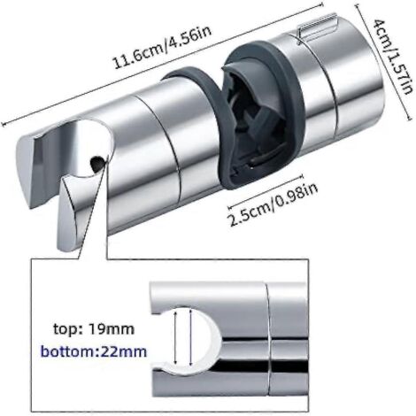 Support de fixation coulissant pour pommeau de douche à main réglable en ABS, 19-25 mm, chromé gris. (1/3)
