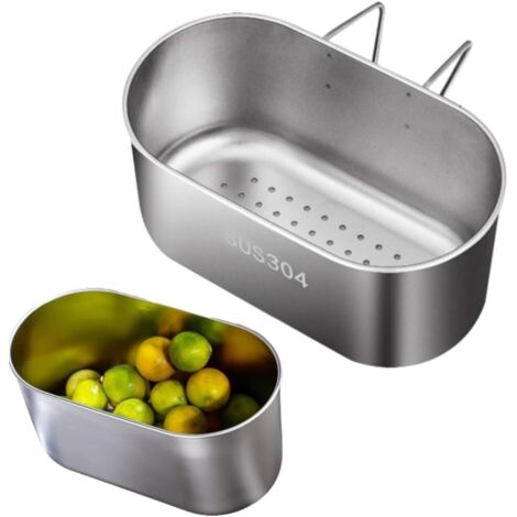Panier égouttoir en acier inoxydable, filtre de rangement pour panier d'évier, convient aux légumes, aux fruits et aux déchets de cuisine (argent). (1/5)