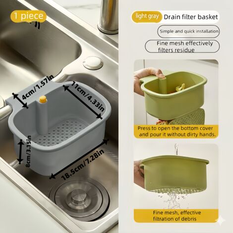 Panier d'évier autonettoyant anti-obstruction avec filtre à mailles et crépine sous pression pour cuisine et salle de bain - Élimination automatique des déchets alimentaires (FMY) Gris clair (1/5)