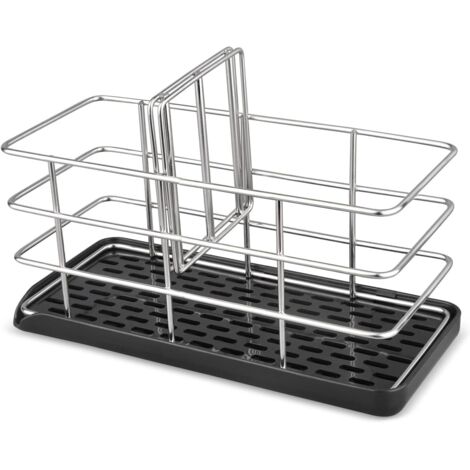 Support d'évier de cuisine, étagère de rangement, support d'évier de cuisine autoportant en acier inoxydable avec bac récupérateur de gouttes (1/5)