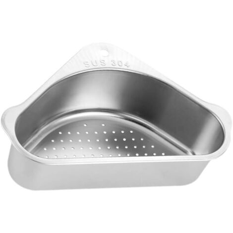 Évier triangulaire en acier inoxydable avec rangement d'angle, ventouse, évier de cuisine multifonctionnel, filtre et porte-éponge. (1/5)