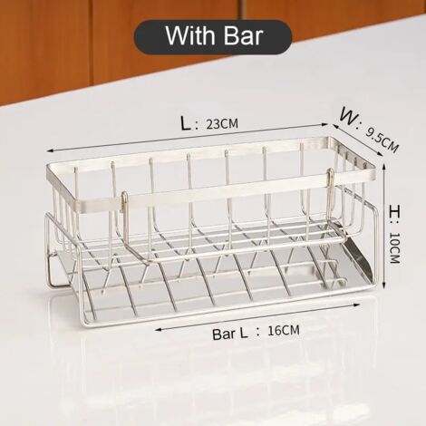 Égouttoir de cuisine multifonctionnel en acier inoxydable pour éponges et produits nettoyants, avec support pour chiffons. (1/5)