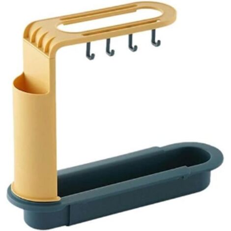 Porte-égouttoir télescopique pour évier, porte-savon, porte-éponge, sèche-torchons, panier de rangement sanitaire réglable, articles ménagers (Couleur : bleu et jaune) (1/5)