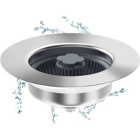 Kit de bonde et de filtre 3 en 1 pour évier de cuisine, bouchon de bonde escamotable en acier inoxydable avec panier-filtre, bouchon de bonde à vidange rapide pour évier de cuisine (1/5)