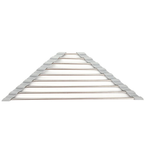 Égouttoir triangulaire enroulable pour coin d'évier, porte-éponge, égouttoir pliable en acier inoxydable pour ustensiles de cuisine (1/5)