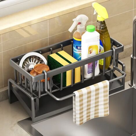 Égouttoir de cuisine noir, égouttoir multifonctionnel pour évier, égouttoir pour torchons et éponges, liquide vaisselle, rangement pour liquide vaisselle (1/5)