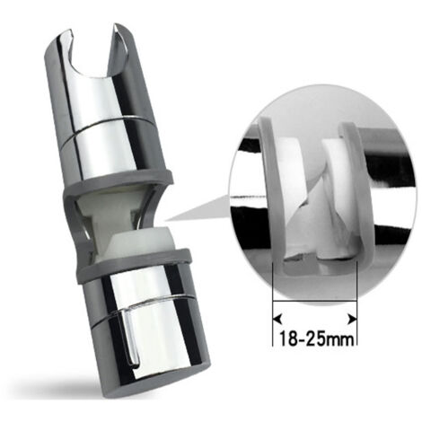 1 pince de douche (grise) 18-25 mm, réglable, en ABS, pour pommeau de douche à main, avec support chromé. (1/5)