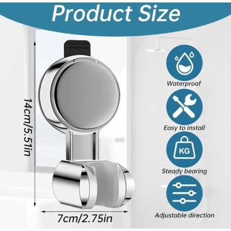 Support universel pour pommeau de douche avec ventouse - Fixation murale amovible pour pommeaux de douche à main - Noir (1/5)