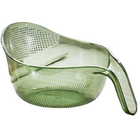 Lave-riz, égouttoir à légumes, bol à fruits avec poignée, bac filtrant - vert foncé transparent (1/4)