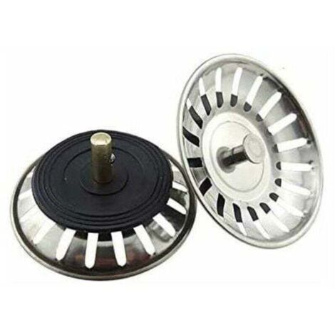 Lot de 2 crépines universelles de 8 cm en acier inoxydable pour évier de cuisine et salle de bain. Filtre à double couche avec bouchon et bonde. (1/5)