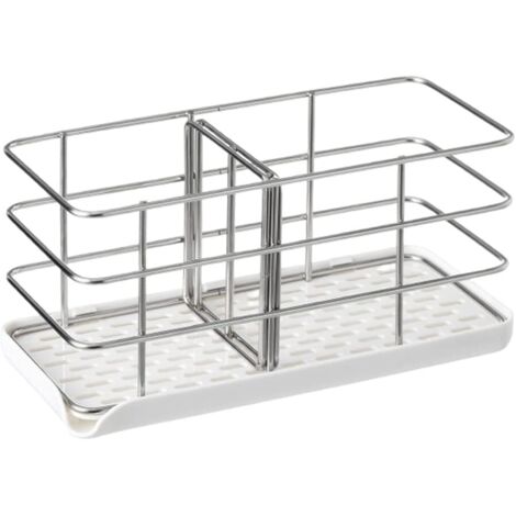 Étagère de rangement en acier inoxydable, évier, tiroirs de rangement, porte-éponge, cuisine et salle de bain familiales avec égouttoir (blanc)