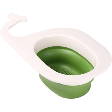 Panier égouttoir multifonctionnel pour évier, facile à nettoyer, pour fruits et légumes, blanc et vert. (1/5)