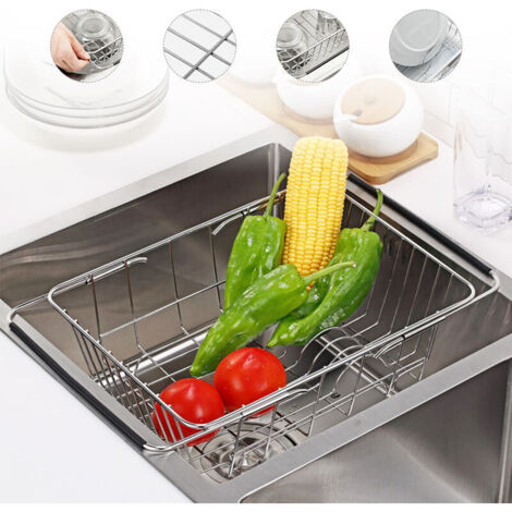 Égouttoir extensible pour évier de cuisine, panier de vidange, support pour ustensiles de cuisine KLB (1/5)