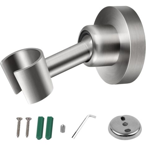 Support de douche, pommeau de douche en acier inoxydable, support de douche pivotant à rotule, support perforé, capacité de charge élevée, angle réglable (1/4)