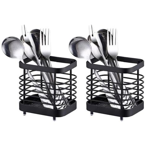 2 étagères à ustensiles de cuisine en acier inoxydable, panier à couverts, évier, accessoires, couverts, noir - 10 cm (1/5)