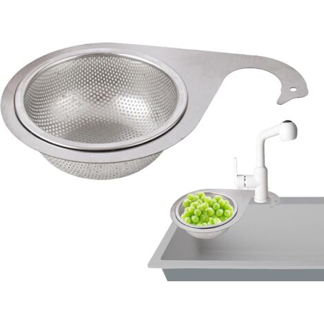 Panier égouttoir en acier inoxydable - Extra large et profond pour laver les fruits - Anti-obstruction - Argenté (1/5)