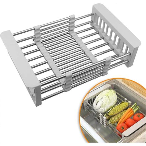 Égouttoir à vaisselle extensible (26 cm - 46,5 cm), en acier inoxydable, à poser sur l'évier ou le plan de travail -Yx (1/5)