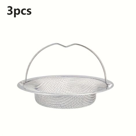 Lot de 3 crépines d'évier en acier inoxydable avec poignée, filtre en maille antirouille, argent pur (1/5)