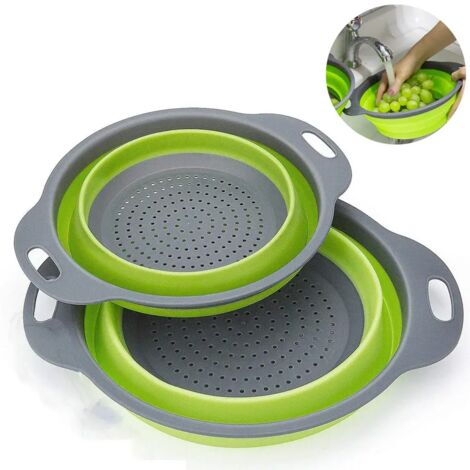 Égouttoir pliable en silicone, passoire portable pour égoutter fruits, légumes et autres aliments. Comprend 2 filtres en silicone et permet un gain de place. Filtre de cuisine pliable. (1/4)