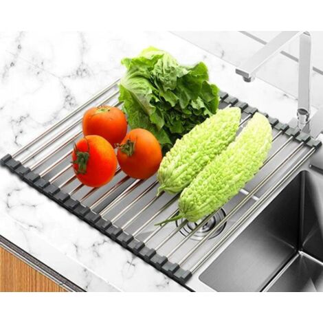 Égouttoir à vaisselle pliable en acier inoxydable pour évier, pratique et facile à utiliser - 43 x 35 cm, noir, 1 pièce - FO (1/5)