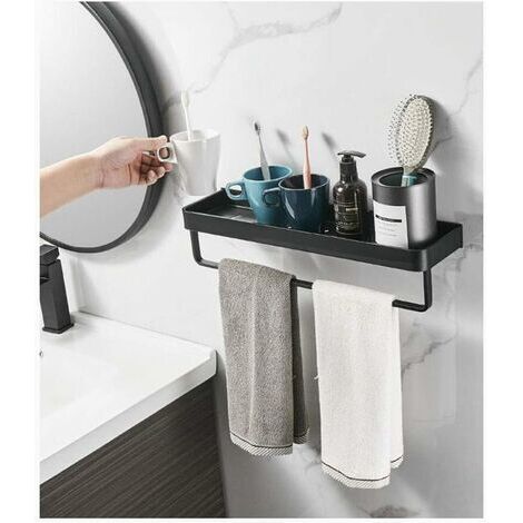 Porte-serviettes carré pour salle de bain avec barre murale, en alliage d'aluminium massif finition noir mat, noir, 30 cm-AquaForge (1/5)