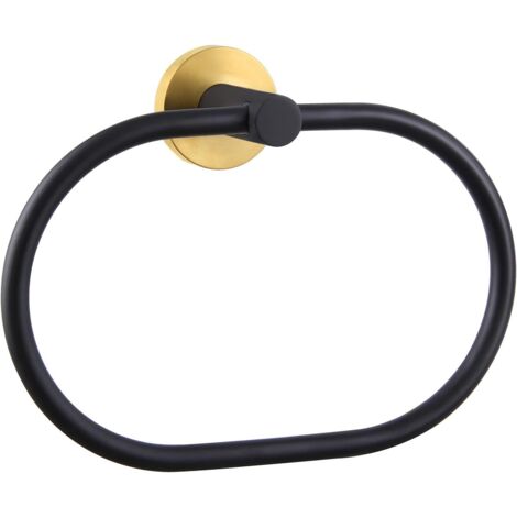 Anneau porte-serviettes pivotant noir et or, porte-serviettes simple et angulaire en acier inoxydable, support mural pour serviette de salle de bain-AquaForge (1/5)
