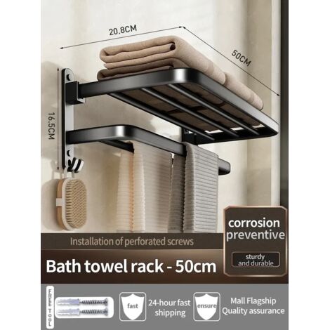 Porte-serviettes mural en aluminium gris/noir de 50 à 60 cm, renforcé et amélioré.-AquaForge (1/5)