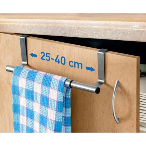 Porte-serviettes à suspendre aux portes de placard, étendoir avec 1 barre extensible en acier inoxydable, 25-40 x 8 x 9 cm, accessoires de cuisine et de salle de bain (sans emballage).-AquaForge (1/3)