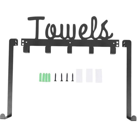 Porte-serviettes à 5 crochets à suspendre à la porte, organisateur de salle de bain pour suspendre serviettes, chemises et chapeaux - Noir-AquaForge (1/5)