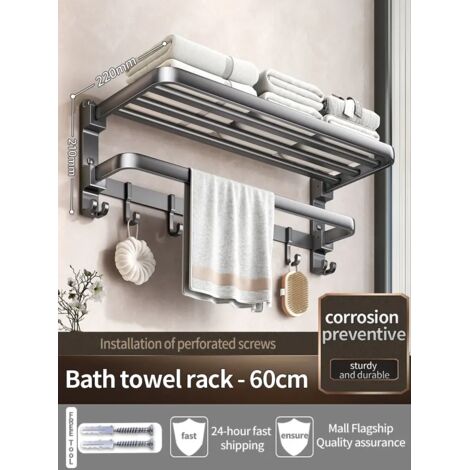 Porte-serviettes mural en aluminium gris/noir de 50 à 60 cm, renforcé et amélioré.-AquaForge (1/5)