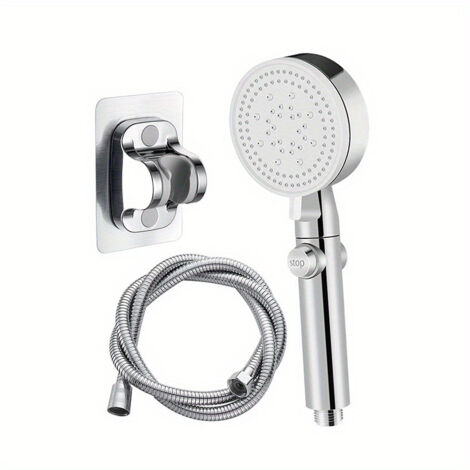 Lot de 3 pommeaux de douche réglables à 5 niveaux, argentés, haute pression, économie d'eau, avec poignée et support pour salle de bain-AquaForge (1/5)