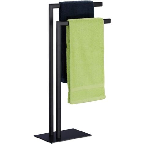 Porte-serviettes sur pied, 2 barres, support de salle de bain, acier, H x L x P : 81 x 49 x 20 cm, noir, 1 pièce-AquaForge (1/5)