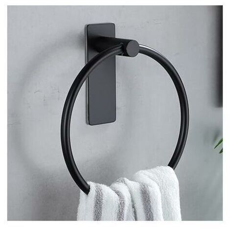 Anneau porte-serviettes noir sans perçage, pour la cuisine et la salle de bain, en acier inoxydable auto-adhésif-AquaForge (1/5)