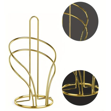 Porte-papier essuie-tout doré élégant avec base lestée - Porte-papier essuie-tout autoportant pour comptoir, cuisine et salle de bain, décoratif à plusieurs boucles (FMY)-AquaForge (1/5)