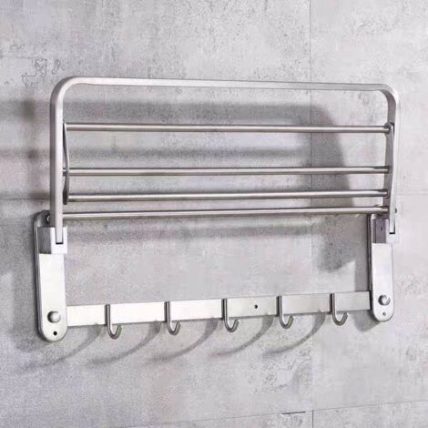 Porte-serviettes pliable en acier inoxydable, étagère murale multifonctionnelle pour salle de bain avec crochet-AquaForge (1/5)
