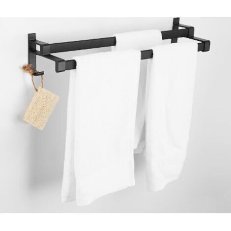 Porte-serviettes mural sans perçage, double barre, 60 cm, pour salle de bain-AquaForge (1/5)