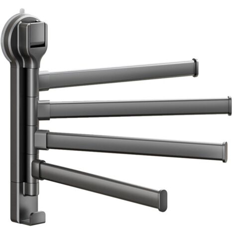 Porte-serviettes pivotant à 4 bras, fixation murale sans perçage, acier au carbone, rotation à 180°, ventouse, autoportant, gris, pour salle de bain et cuisine.-AquaForge (1/5)