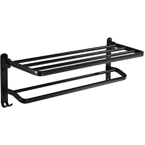 Porte-serviettes pliable vintage en aluminium noir - Organisateur de salle de bain mural (60 cm)-AquaForge (1/5)