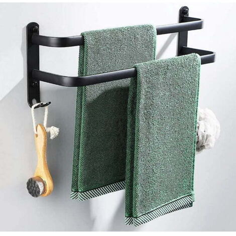 Porte-serviettes, résistant aux chocs, aluminium spatial noir, rangement salle de bain, porte-serviettes, usage domestique, trois niveaux-AquaForge (1/2)