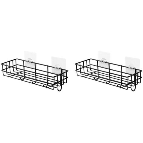 Lot de 2 étagères de toilette en fer forgé, porte-serviettes sans perçage, étagère de rangement pour gel douche (noir)-AquaForge (1/5)