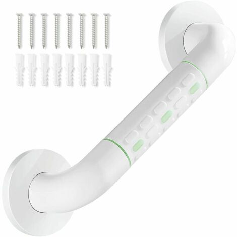 Poignée de douche droite en acier inoxydable, revêtement plastique antidérapant, porte-serviettes blanc 30 cm-AquaForge (1/4)