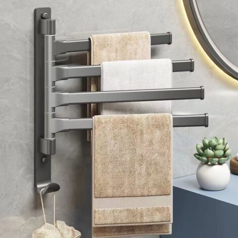 Porte-serviettes de salle de bain sans perçage – Porte-serviettes rotatif multi-barres, étagère de rangement murale pour l'organisation de la salle de bain-AquaForge (1/2)