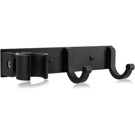 Support de douchette universel réglable avec crochet, fixation murale en alliage d'aluminium, sans perçage, noir (1/4)